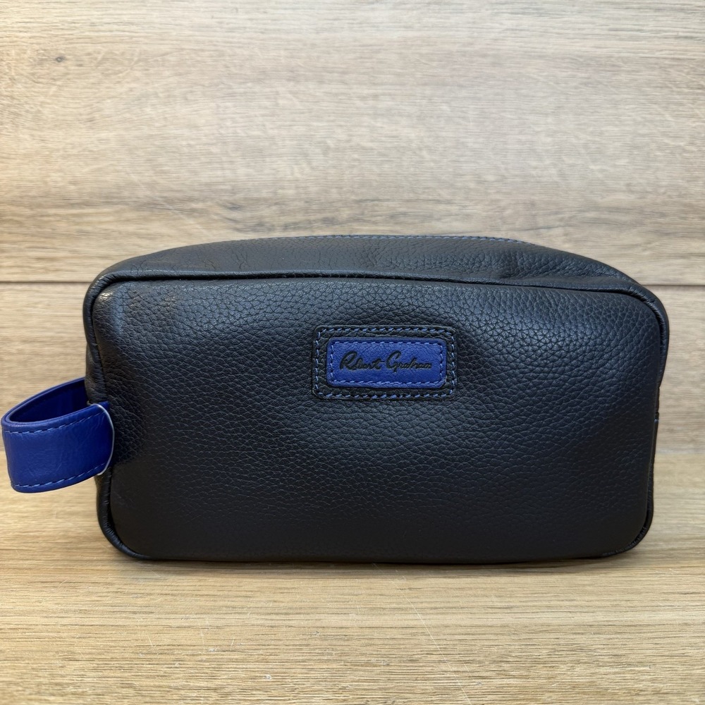 Robert Graham NWT Black Remy V Leather Toiletry Dopp Kit Travel Grooming Bag